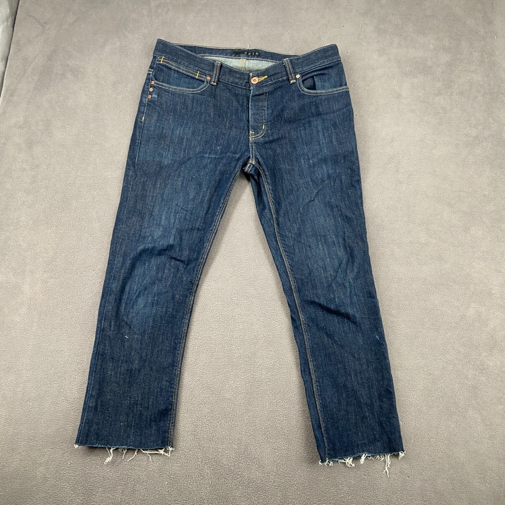 Krew Jeans Mens 34W Blue Denim Cotton Stretch Streetwear Straight Leg Raw Hem